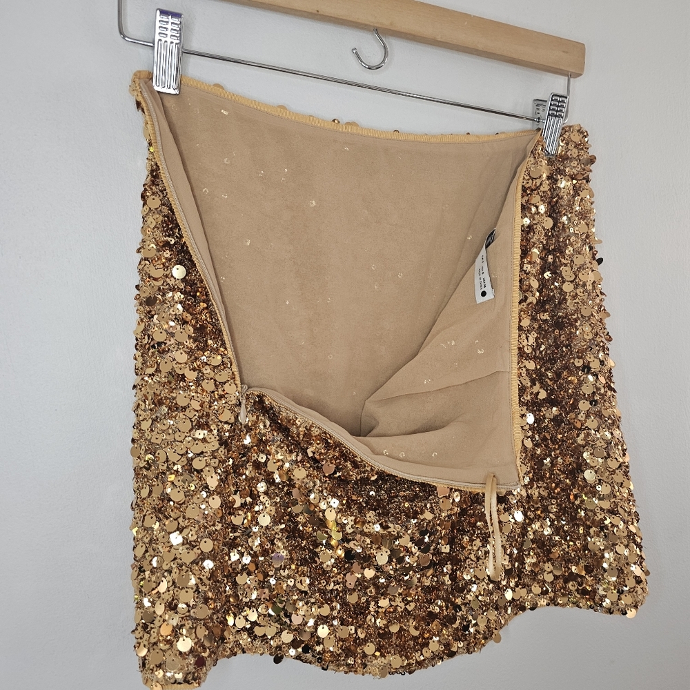NWT ZARA Gold Sequin Mini Skirt Size S Glam Party Clubwear - Picture 7 of 8